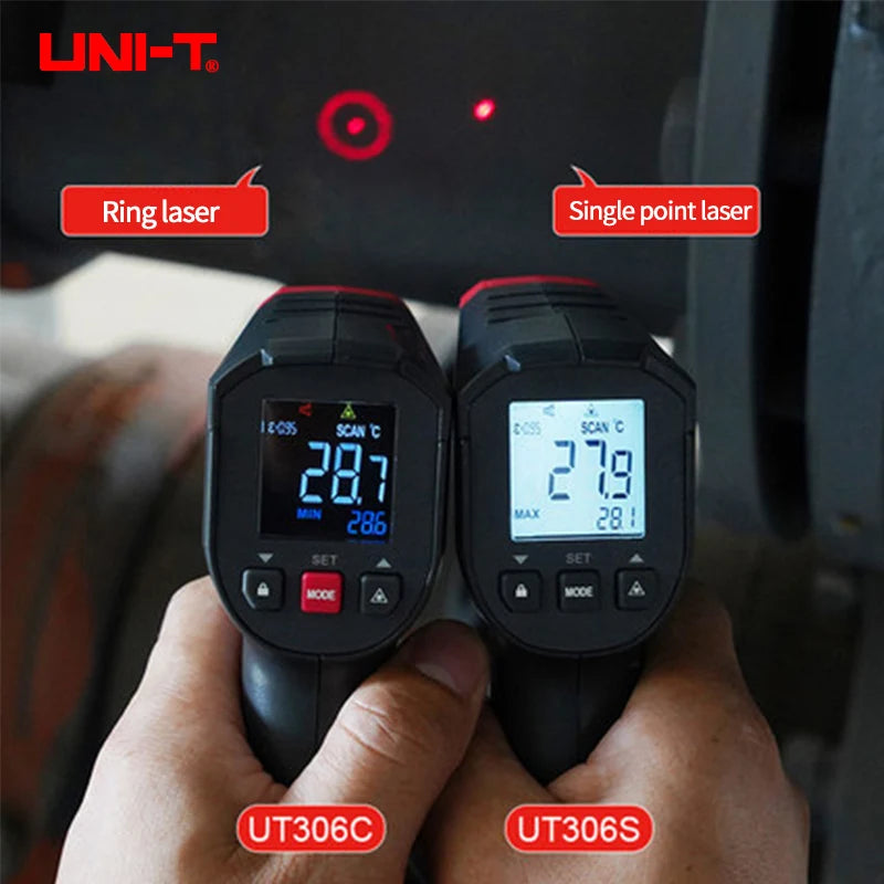 مقياس حرارة رقمي UNI-T UT306S UT306C، مقياس حرارة ليزر بالأشعة تحت الحمراء للاستخدام المنزلي والصناعي، بدون لمس، -50 درجة مئوية إلى 500 درجة مئوية