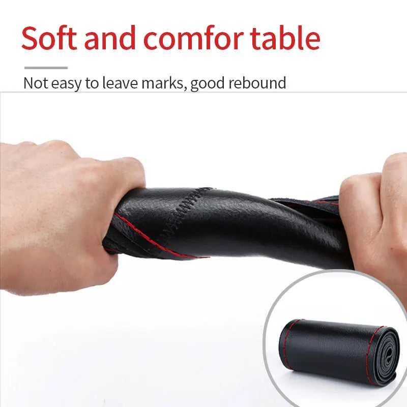 Genuine Leather Steering Wheel Cover with Needles and Thread DIY Braid Car Steering Wheel Cover For Diameter 37-38cm