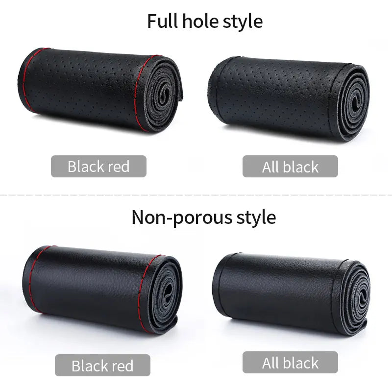 Genuine Leather Steering Wheel Cover with Needles and Thread DIY Braid Car Steering Wheel Cover For Diameter 37-38cm