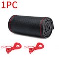 Genuine Leather Steering Wheel Cover with Needles and Thread DIY Braid Car Steering Wheel Cover For Diameter 37-38cm