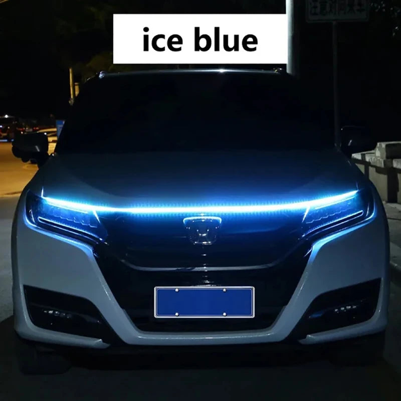 150 سم إضاءة نهارية LED ضوئية للمسح الضوئي عند تشغيل السيارة، مصابيح زخرفية لغطاء المحرك DRL، مصباح إرشادي زخرفي محيطي لغطاء محرك السيارة 12 فولت
