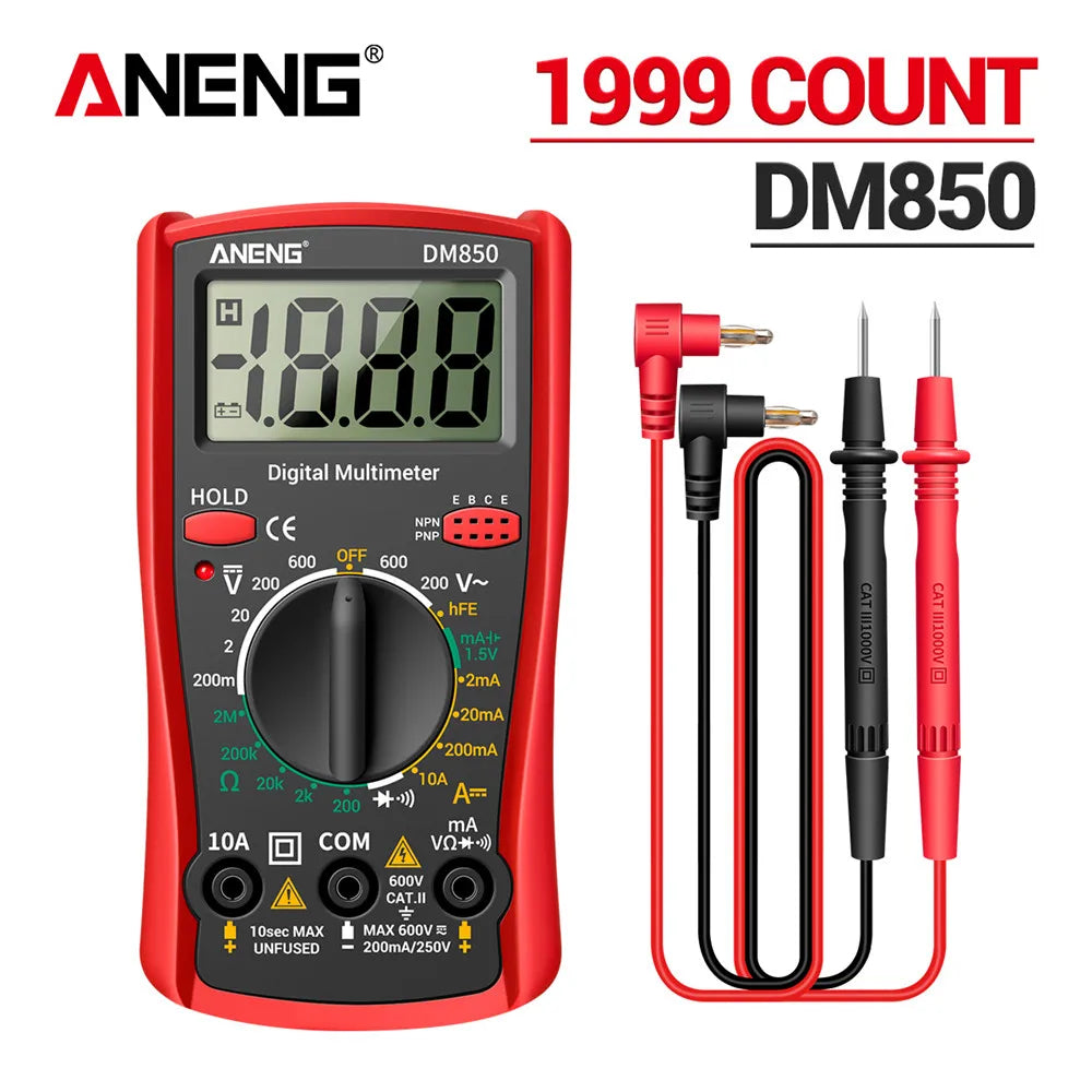 جهاز قياس رقمي ANENG DM850 متعدد المترات أوتوماتيكي احترافي 1999 عداد أوتوماتيكي للتيار المتردد/المستمر، جهاز اختبار الفولتية، أداة الكشف عن تيار الأمبير وأوم
