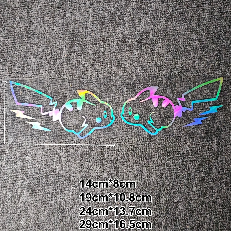 Pokemon Pikachu Anime Cute Holographic Reflective Decals Car Stickers For Window Bumper Trunk Motorcycles Laptop Computer Case