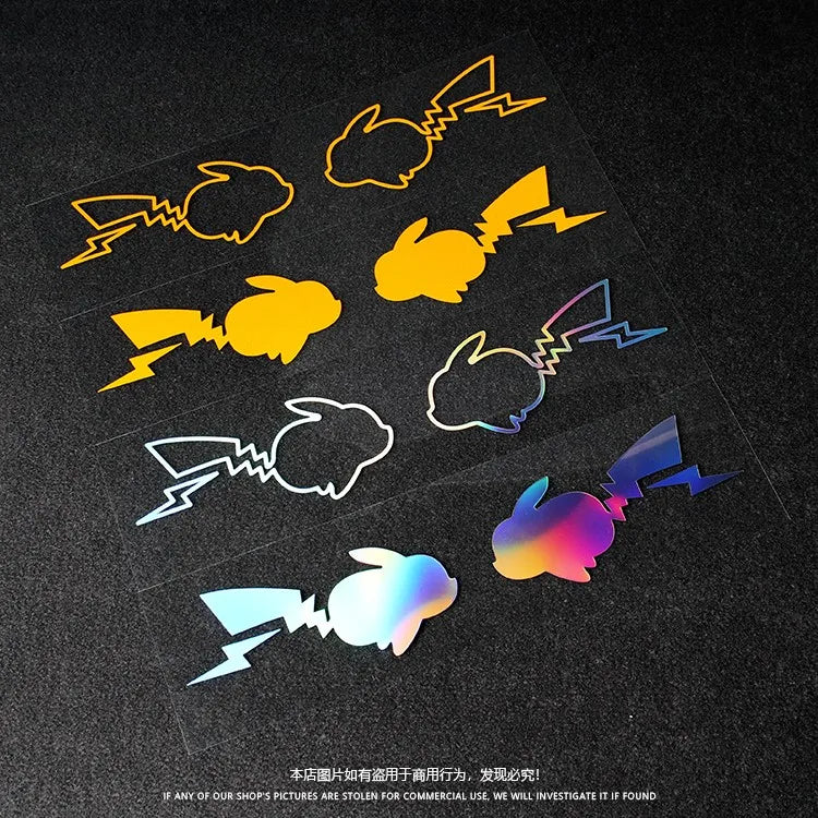Pokemon Pikachu Anime Cute Holographic Reflective Decals Car Stickers For Window Bumper Trunk Motorcycles Laptop Computer Case