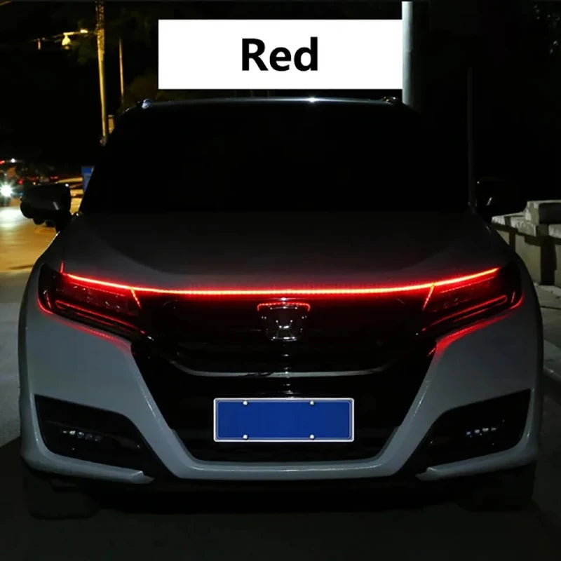 150 سم إضاءة نهارية LED ضوئية للمسح الضوئي عند تشغيل السيارة، مصابيح زخرفية لغطاء المحرك DRL، مصباح إرشادي زخرفي محيطي لغطاء محرك السيارة 12 فولت