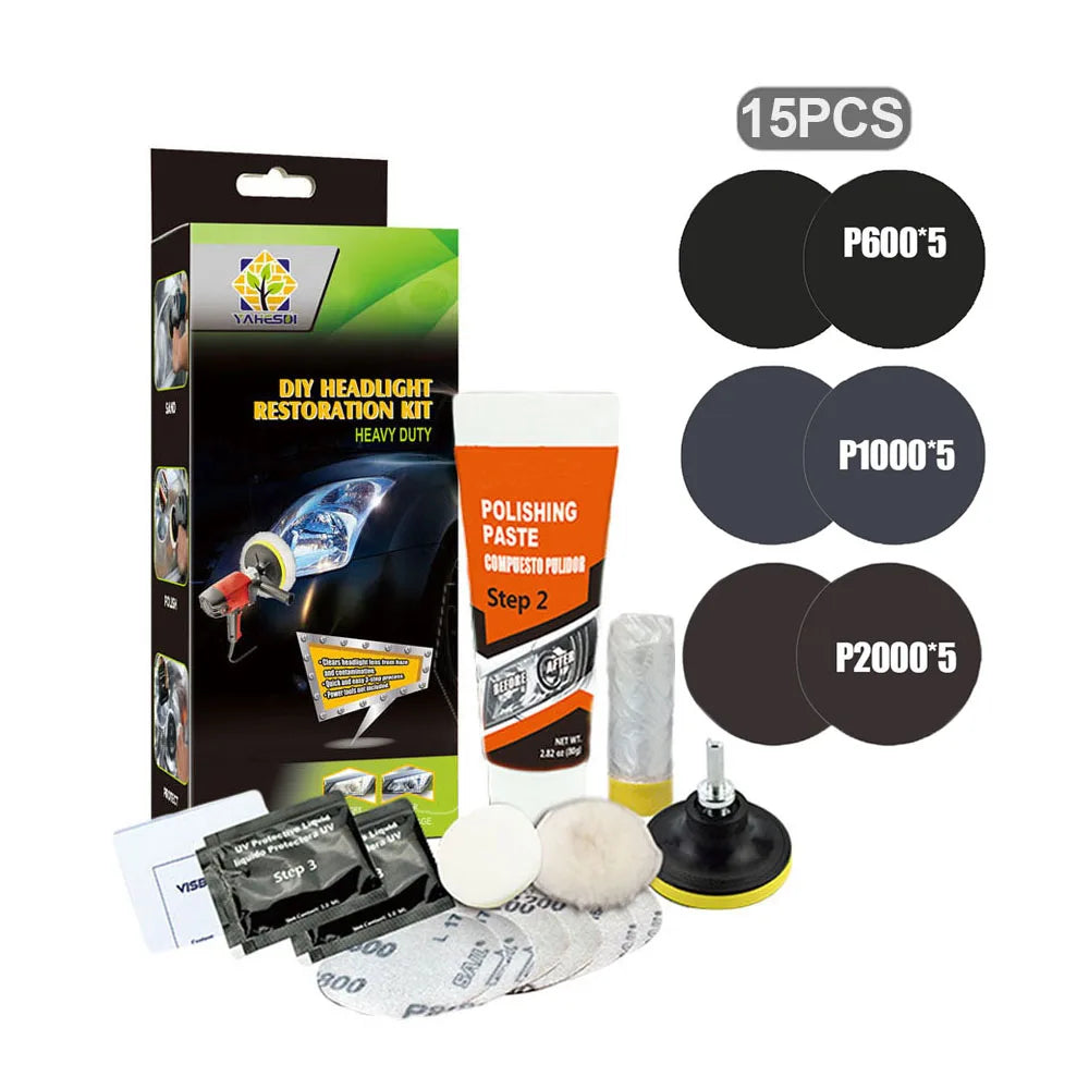 Professional Car Headlight Restoration Kit - Remove Yellowing & Scratches, Long Lasting Polish for Car/Motorcycle/ATV Lights