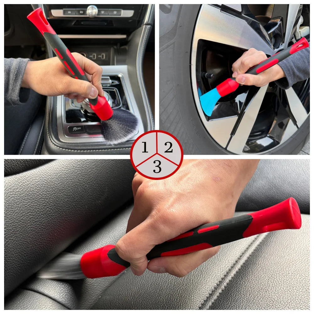 AUTOBRIGHT New Car Wash Brush Tire Cleaning Crevice 3 Piece Brush Set Air Vents Super Soft Bristle Interior Detail Brush