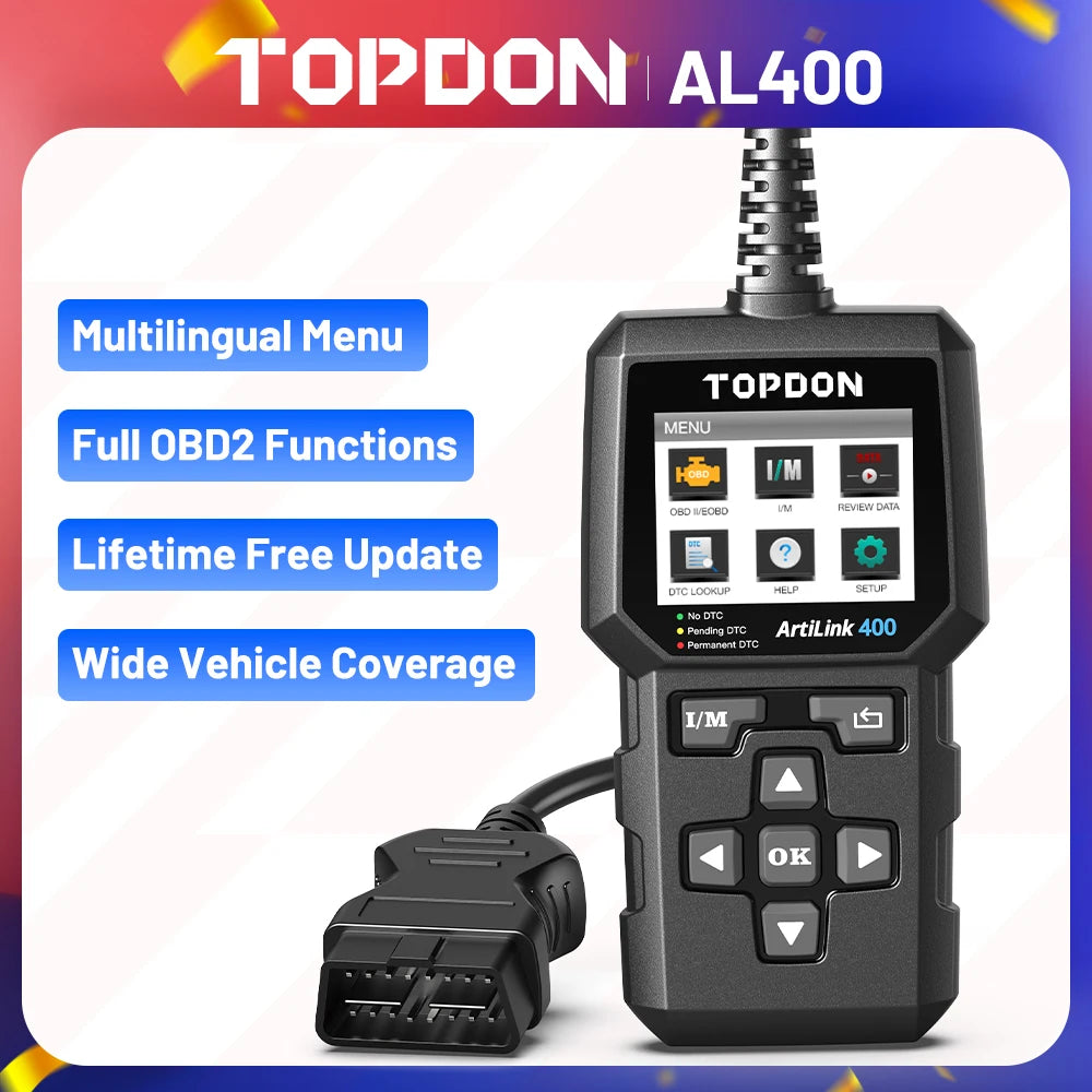 أداة تشخيص الماسح الضوئي Topdon AL400 OBD2 قارئ الكود أداة إصلاح السيارة Clear Artilink400