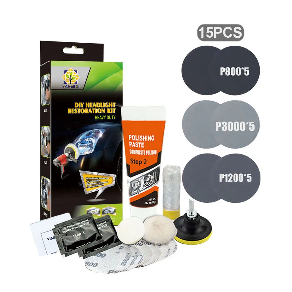 Professional Car Headlight Restoration Kit - Remove Yellowing & Scratches, Long Lasting Polish for Car/Motorcycle/ATV Lights