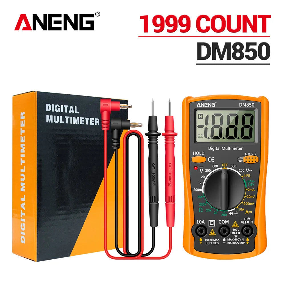 جهاز قياس رقمي ANENG DM850 متعدد المترات أوتوماتيكي احترافي 1999 عداد أوتوماتيكي للتيار المتردد/المستمر، جهاز اختبار الفولتية، أداة الكشف عن تيار الأمبير وأوم