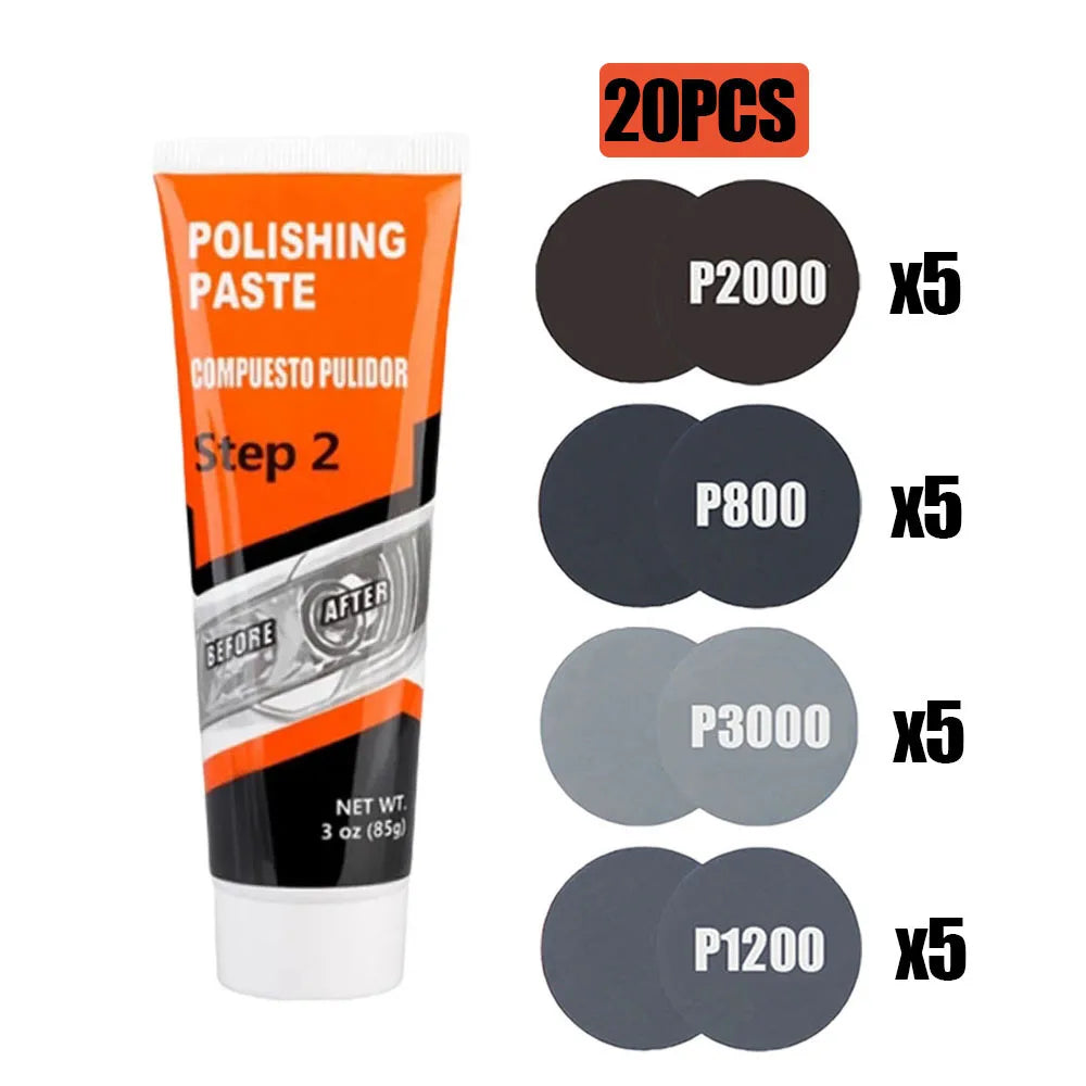 Professional Car Headlight Restoration Kit - Remove Yellowing & Scratches, Long Lasting Polish for Car/Motorcycle/ATV Lights