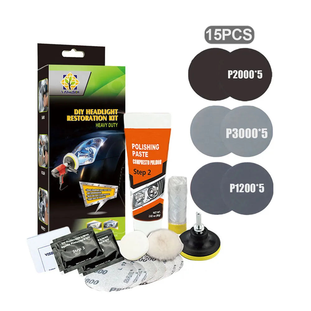 Professional Car Headlight Restoration Kit - Remove Yellowing & Scratches, Long Lasting Polish for Car/Motorcycle/ATV Lights