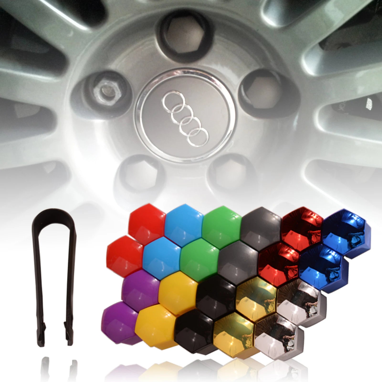 runmade 20pcs Car Wheel Nut Caps, Hexagon Anti-Rust Protection Cover, 17mm 19mm 21mm Hub Nut Decoration Accessories for Most Car
