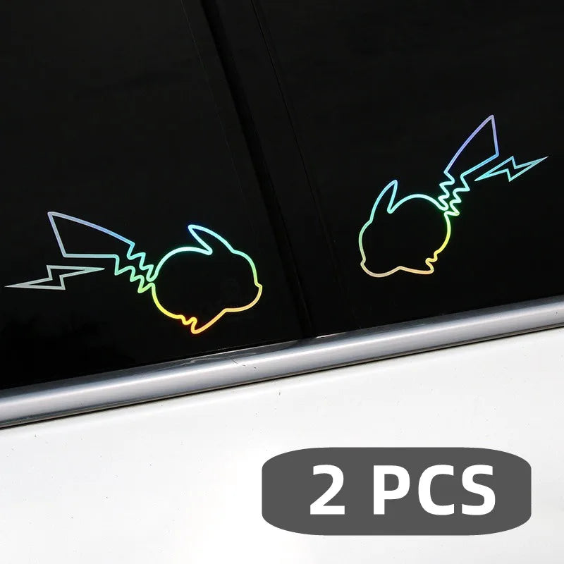 Pokemon Pikachu Anime Cute Holographic Reflective Decals Car Stickers For Window Bumper Trunk Motorcycles Laptop Computer Case