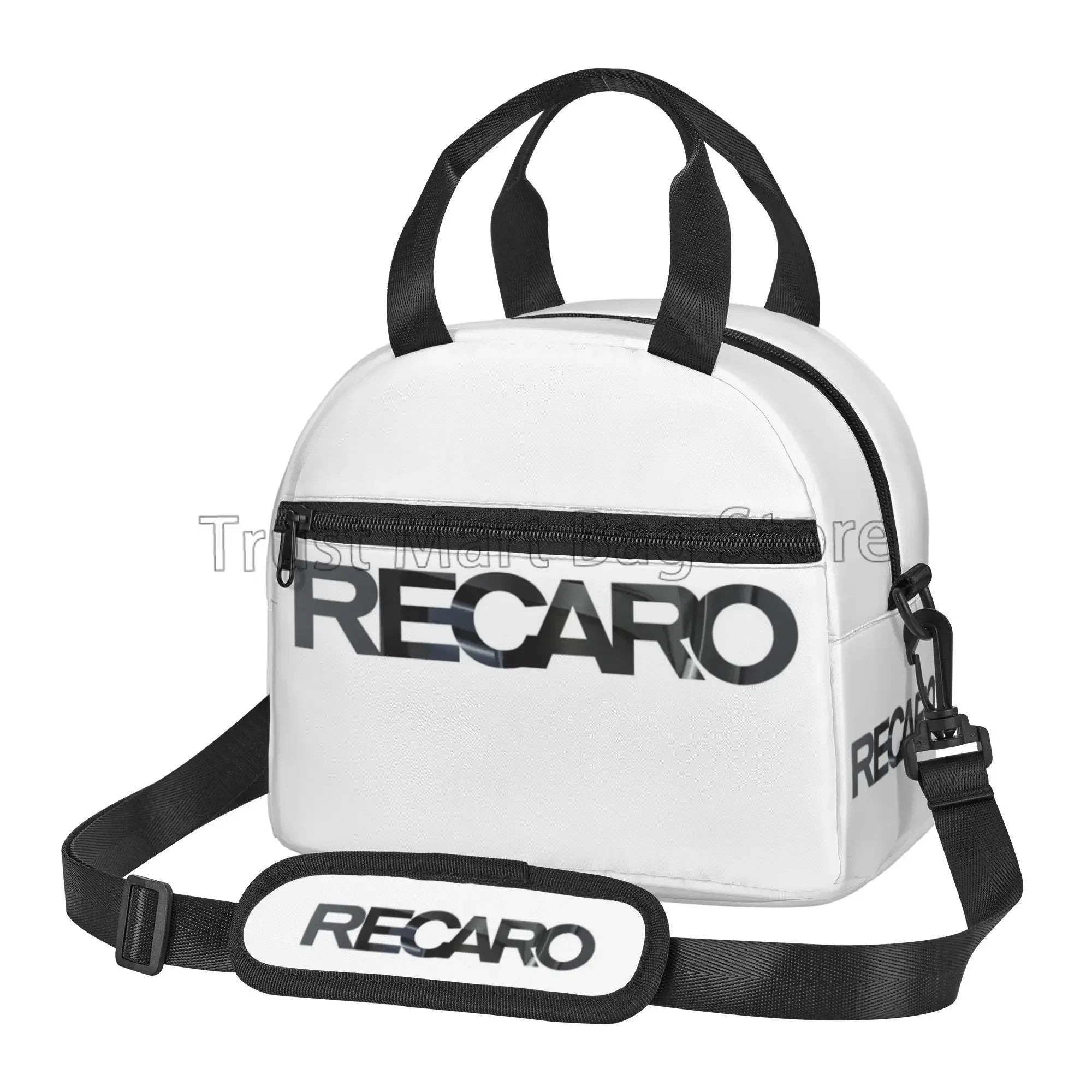 Recaros Logo Print Lunch Bag with Shoulder Strap Insulated Tote Bag for Office Food Storage Portable Thermal Cooler Bento Box