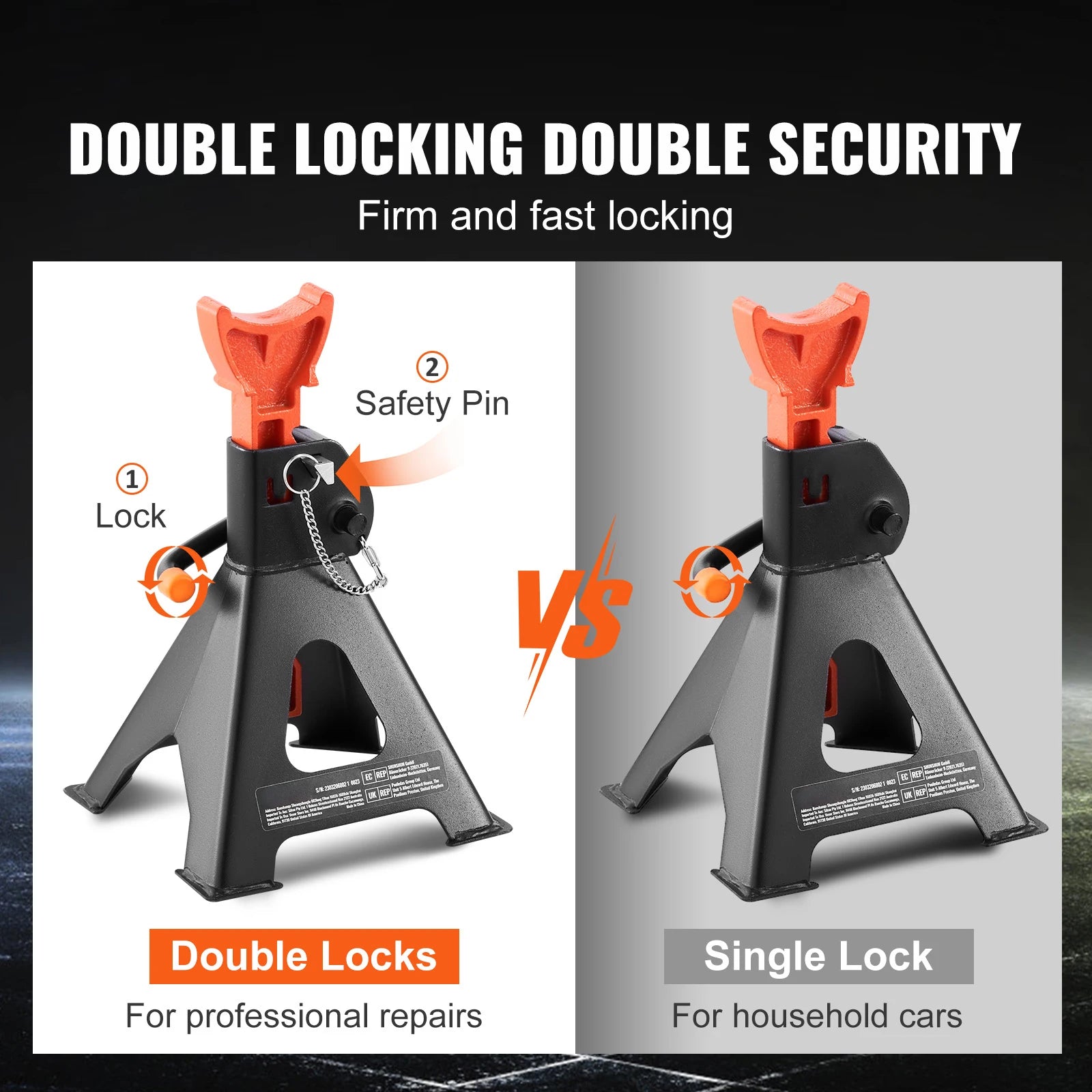 حامل الرفع SucceBuy Jack Stands سعة 3/6 طن حامل رفع للسيارة بقفل مزدوج وارتفاع قابل للتعديل لرفع سيارات الدفع الرباعي والشاحنات الصغيرة والسيارات ومركبات UTV وATV