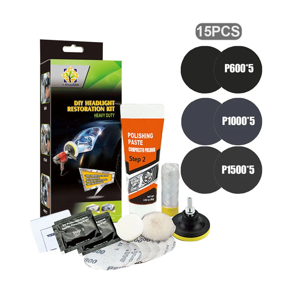 Professional Car Headlight Restoration Kit - Remove Yellowing & Scratches, Long Lasting Polish for Car/Motorcycle/ATV Lights