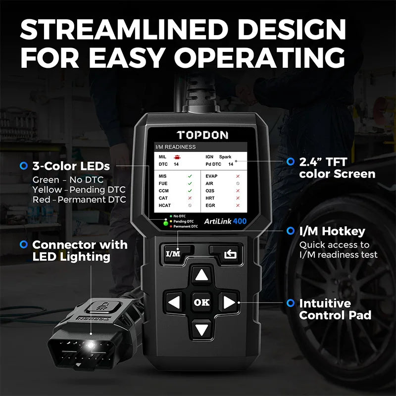أداة تشخيص الماسح الضوئي Topdon AL400 OBD2 قارئ الكود أداة إصلاح السيارة Clear Artilink400