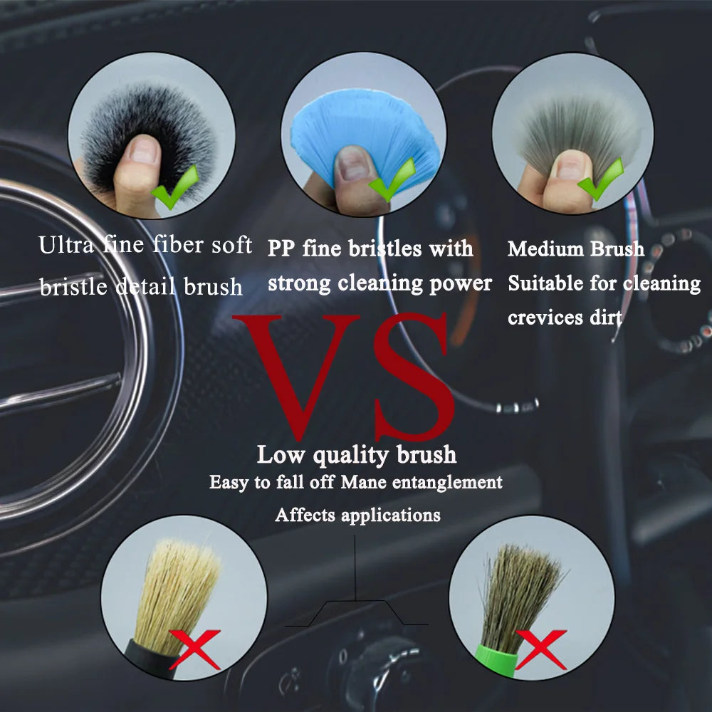 AUTOBRIGHT مجموعة فرش تنظيف السيارة الجديدة المكونة من 3 قطع لغسيل السيارات والإطارات والشقوق وفتحات التهوية وفرشاة ناعمة جدًا للتفاصيل الداخلية