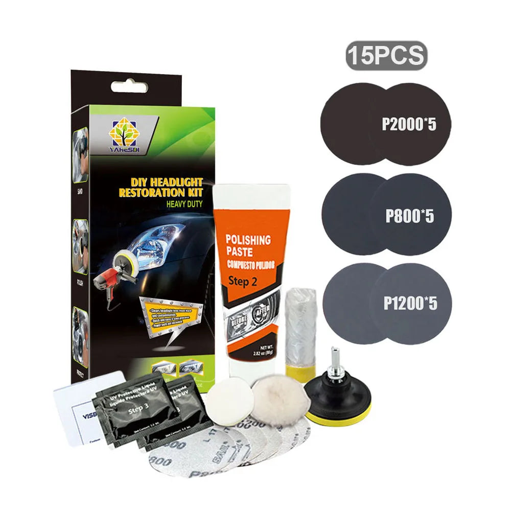 Professional Car Headlight Restoration Kit - Remove Yellowing & Scratches, Long Lasting Polish for Car/Motorcycle/ATV Lights