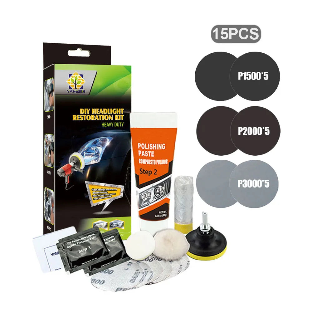 Professional Car Headlight Restoration Kit - Remove Yellowing & Scratches, Long Lasting Polish for Car/Motorcycle/ATV Lights