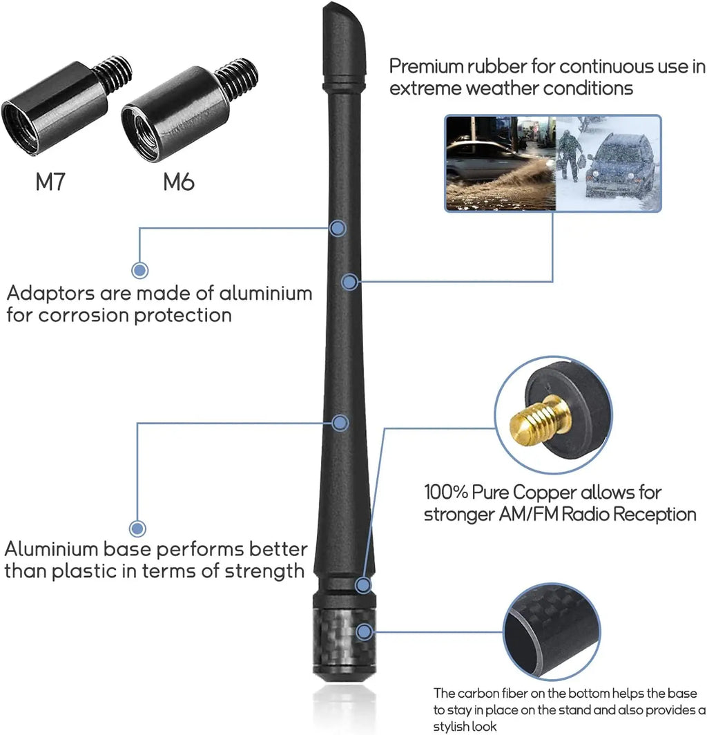 7inch Rubber Truck Antenna for 1998-2022 Chevrolet Silverado 1500 2500 3500 HD GMC Sierra 1500 2500 3500 Denali, FM/AM