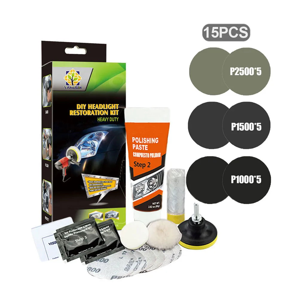 Professional Car Headlight Restoration Kit - Remove Yellowing & Scratches, Long Lasting Polish for Car/Motorcycle/ATV Lights
