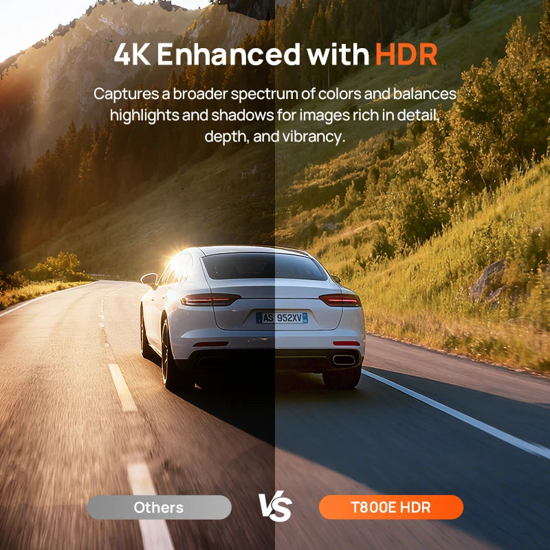 كاميرا داش 70mai t800e ثلاثية القنوات أمامية 4k + خلفية 1080p + داخلية 1080p HDR فائقة السعة GPS واي فاي 6 70mai t800e تحكم صوتي