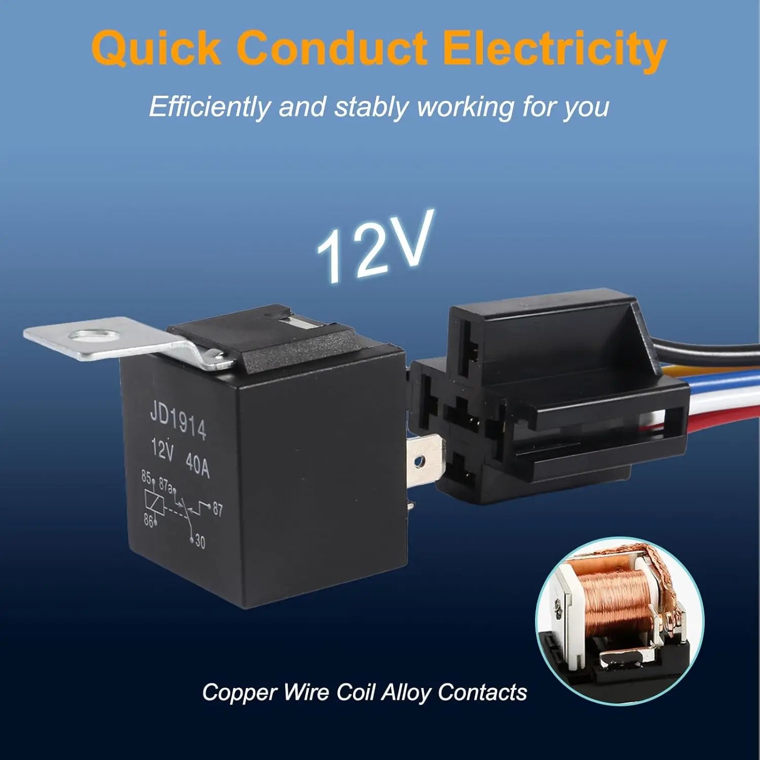 JD1912 12V 40A 4 Pin SPST Car Relay Harness with Color-labeled Wires for Automotive Truck Van Motorcycle Boat