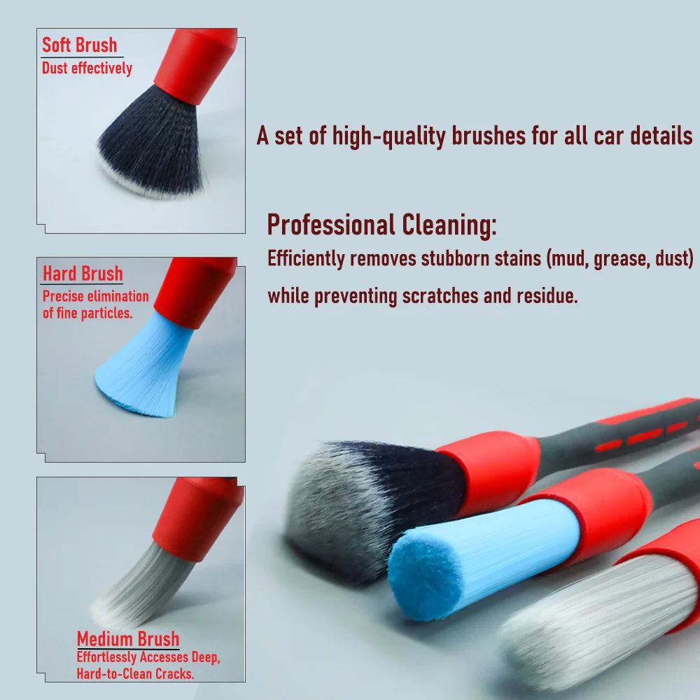 AUTOBRIGHT New Car Wash Brush Tire Cleaning Crevice 3 Piece Brush Set Air Vents Super Soft Bristle Interior Detail Brush