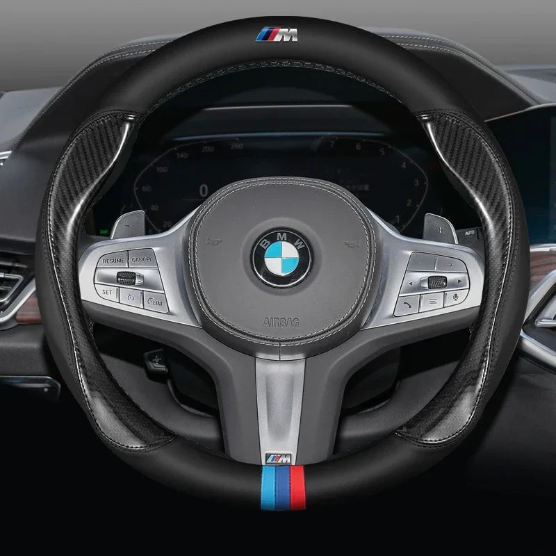 غطاء عجلة قيادة السيارة من BMW لـ M X1 X3 X5 X6 G20 G30 E39 E46 E87 E90 E92 F10 F15 F30 ألياف الكربون جلد سويدي إكسسوارات