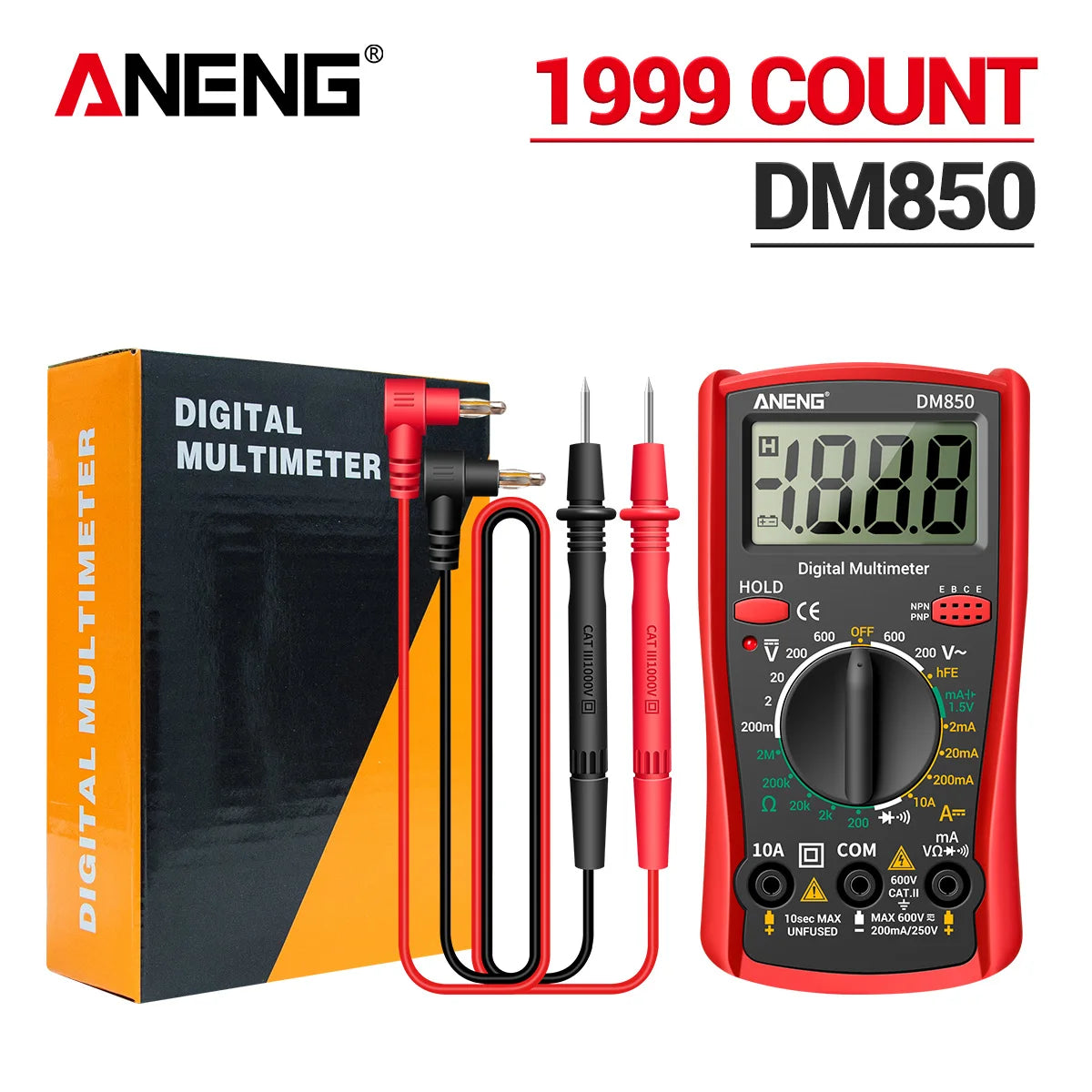 جهاز قياس رقمي ANENG DM850 متعدد المترات أوتوماتيكي احترافي 1999 عداد أوتوماتيكي للتيار المتردد/المستمر، جهاز اختبار الفولتية، أداة الكشف عن تيار الأمبير وأوم