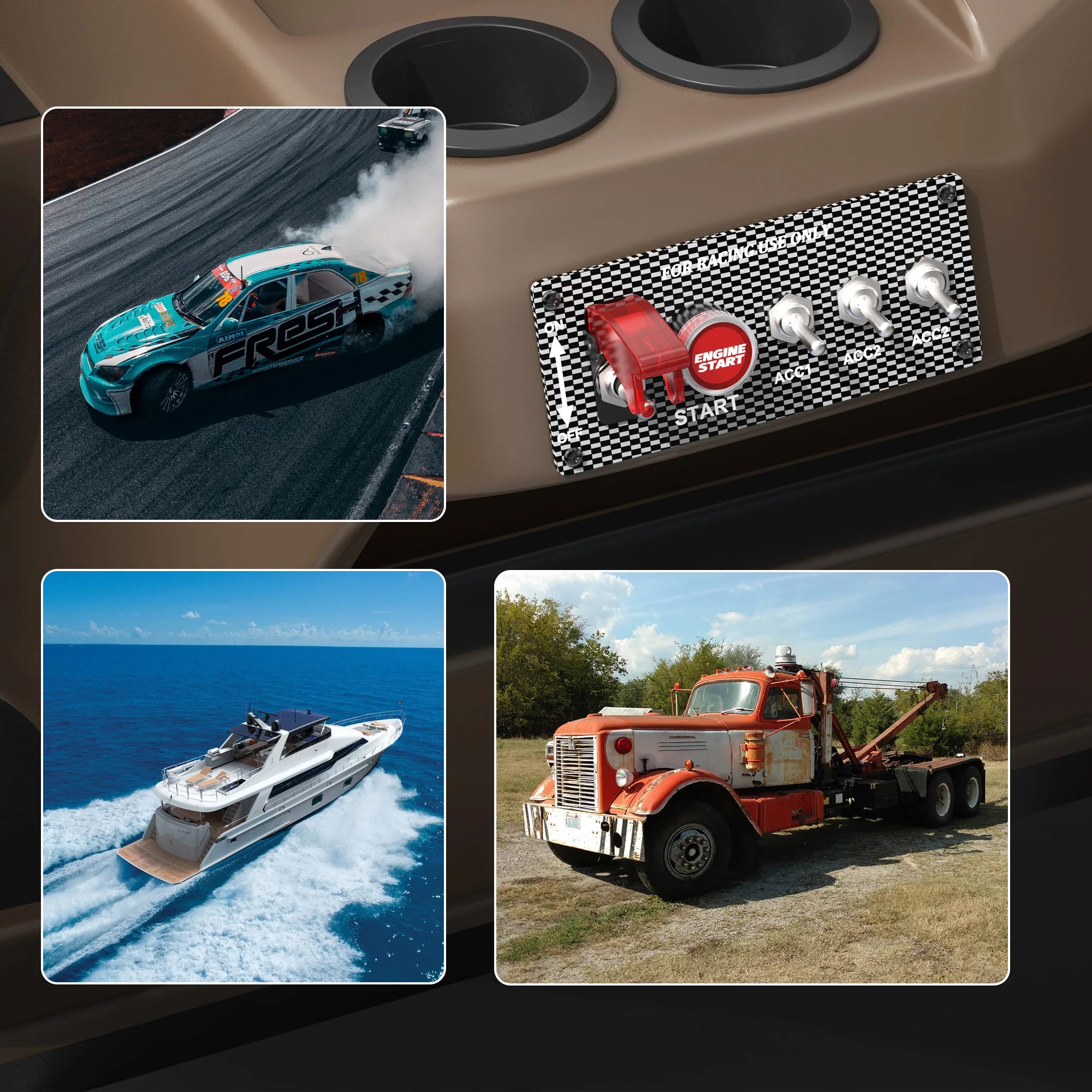لوحة مفاتيح إشعال لسيارة السباق DaierTek 12V، لوحة مفاتيح تشغيل/إيقاف المحرك، أزرار دفع الإشعال، مفتاح تبديل LED من الكربون للشاحنات