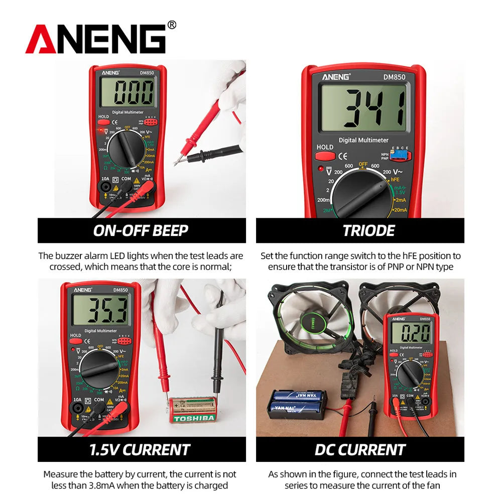 جهاز قياس رقمي ANENG DM850 متعدد المترات أوتوماتيكي احترافي 1999 عداد أوتوماتيكي للتيار المتردد/المستمر، جهاز اختبار الفولتية، أداة الكشف عن تيار الأمبير وأوم