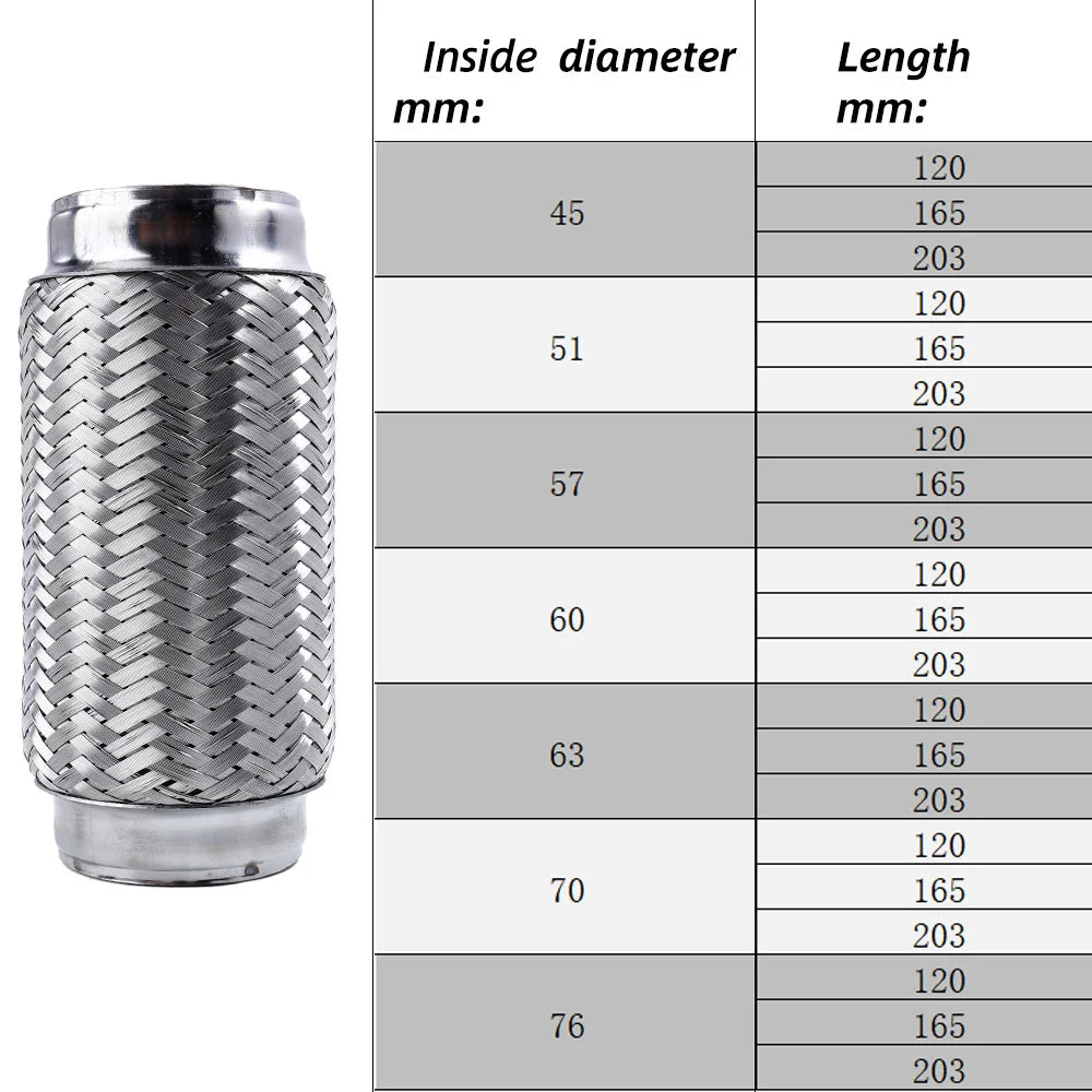 Runsco Car Exhaust Tube Telescopic Flexible Connection Braid Bellows Stainless Steel Muffler Pipe Connector Welded Universal