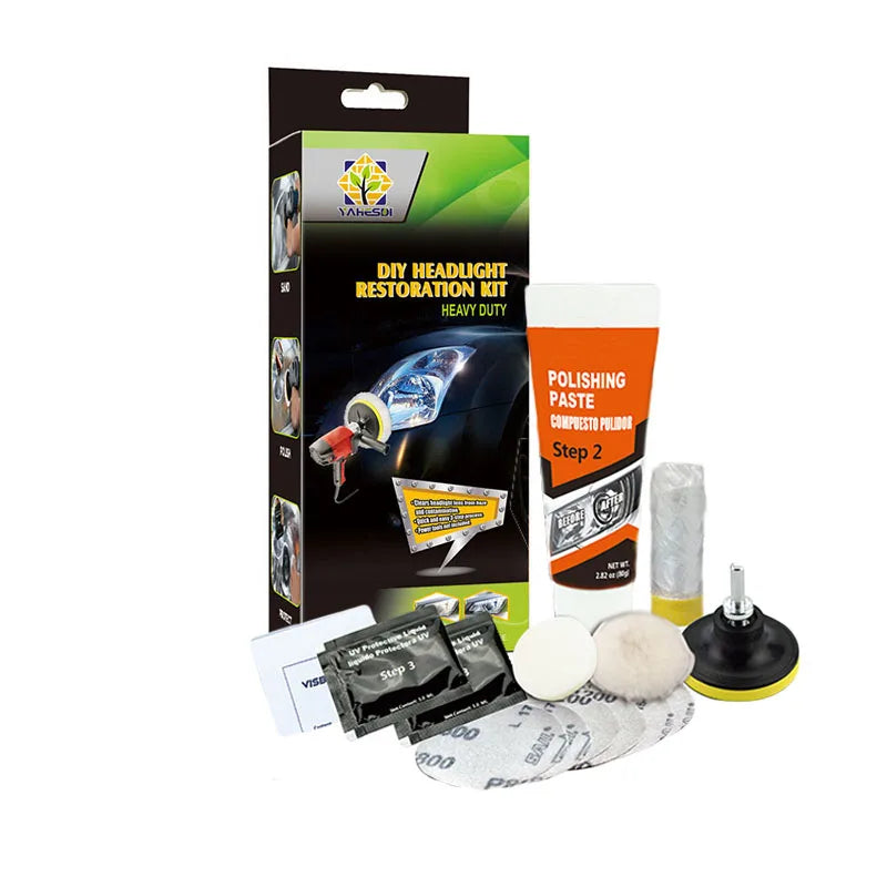 Professional Car Headlight Restoration Kit - Remove Yellowing & Scratches, Long Lasting Polish for Car/Motorcycle/ATV Lights
