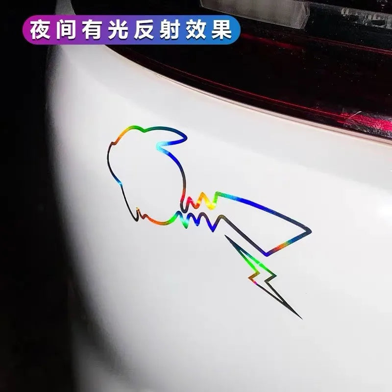 Pokemon Pikachu Anime Cute Holographic Reflective Decals Car Stickers For Window Bumper Trunk Motorcycles Laptop Computer Case