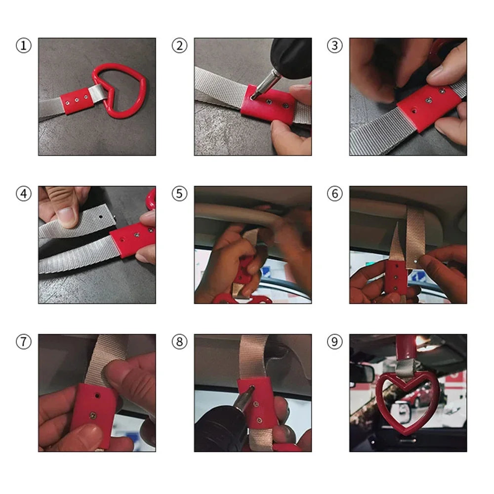 JDM Train Bus Handle Hand Strap 1pcs New Tsurikawa Ring Heart Car Styling Drift Charm Strap Warning Ring Car Decoration Supplies