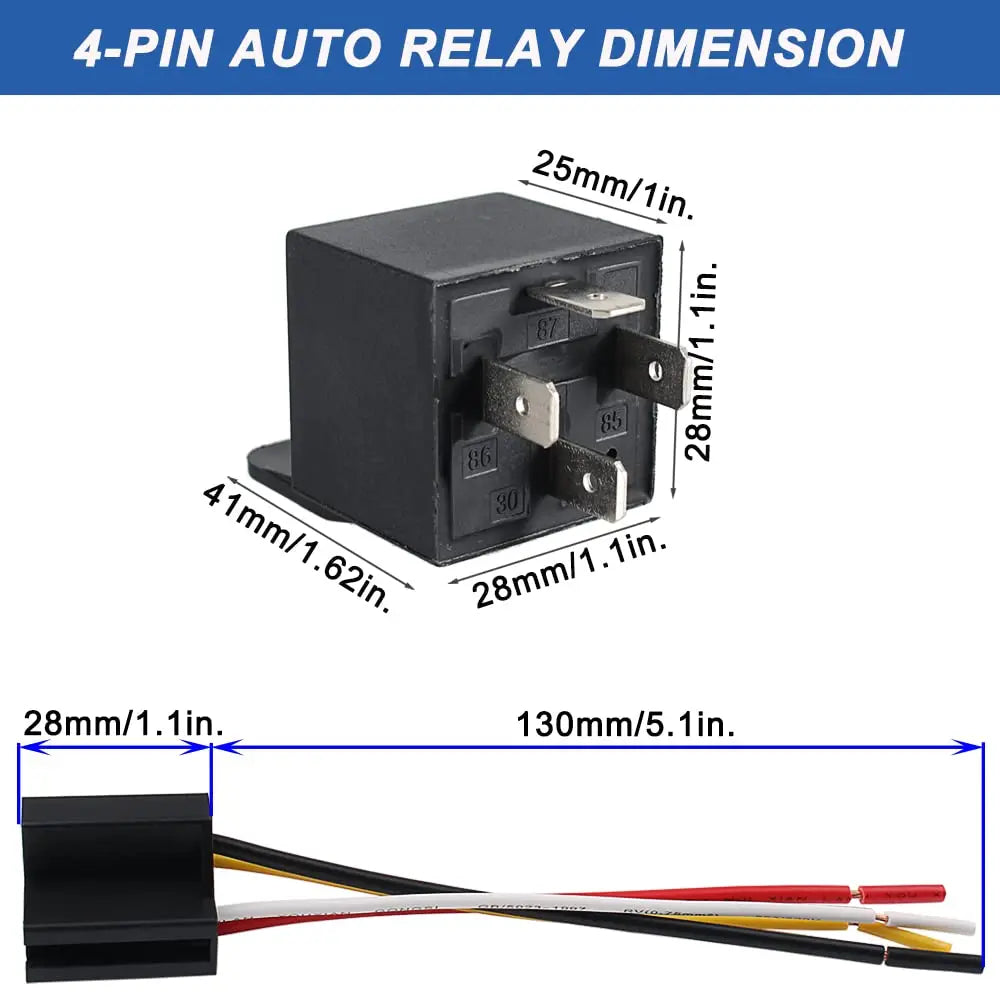 JD1912 12V 40A 4 Pin SPST Car Relay Harness with Color-labeled Wires for Automotive Truck Van Motorcycle Boat