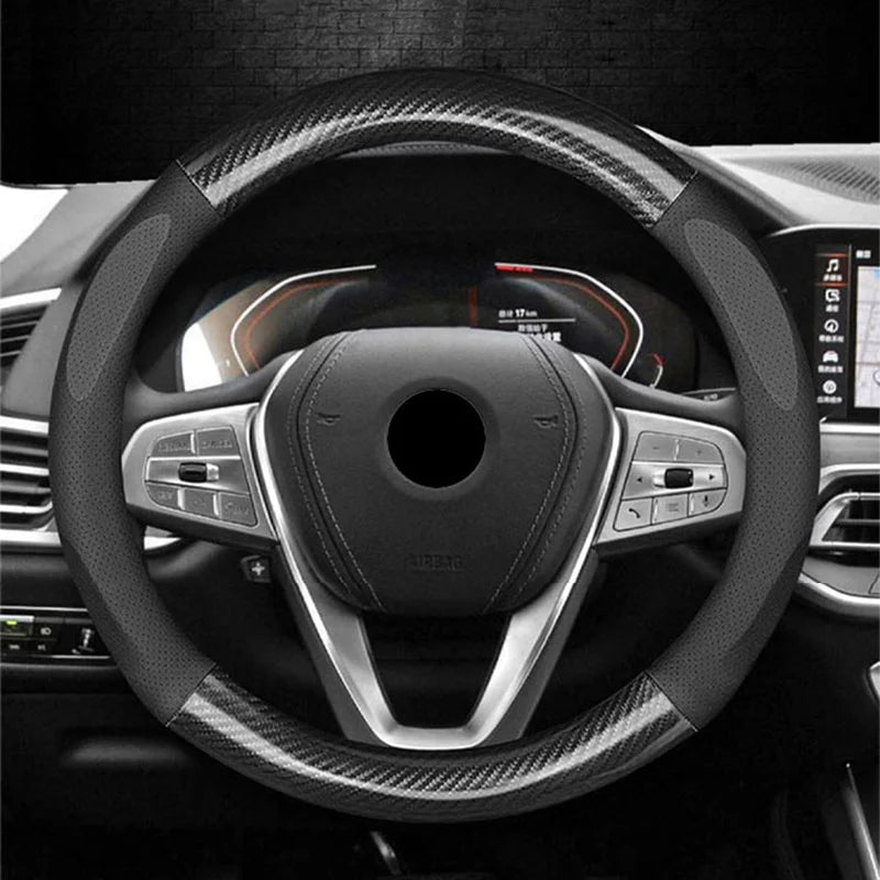 New Universal Car Steering Wheel Cover Carbon Fiber Leather Three-dimensional Anti Slip Timple And Fashionable Car Accessories