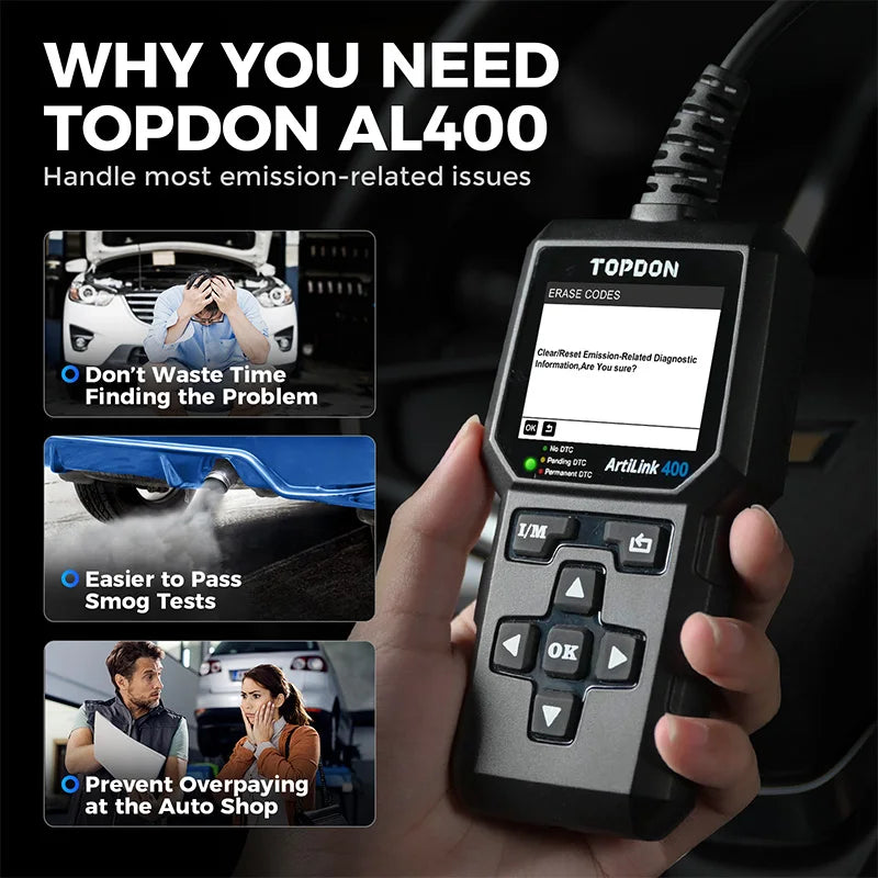 أداة تشخيص الماسح الضوئي Topdon AL400 OBD2 قارئ الكود أداة إصلاح السيارة Clear Artilink400