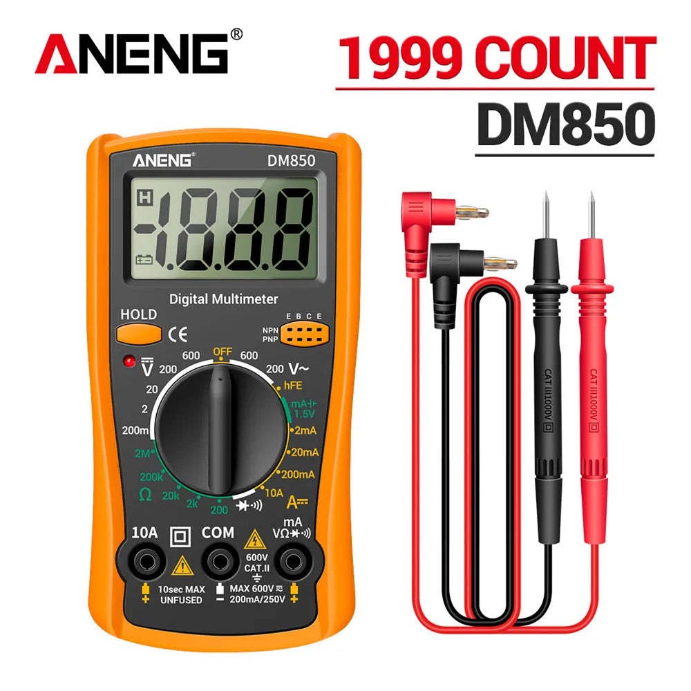 جهاز قياس رقمي ANENG DM850 متعدد المترات أوتوماتيكي احترافي 1999 عداد أوتوماتيكي للتيار المتردد/المستمر، جهاز اختبار الفولتية، أداة الكشف عن تيار الأمبير وأوم