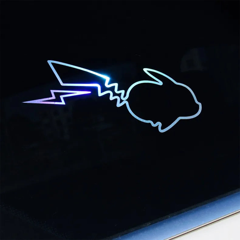 Pokemon Pikachu Anime Cute Holographic Reflective Decals Car Stickers For Window Bumper Trunk Motorcycles Laptop Computer Case