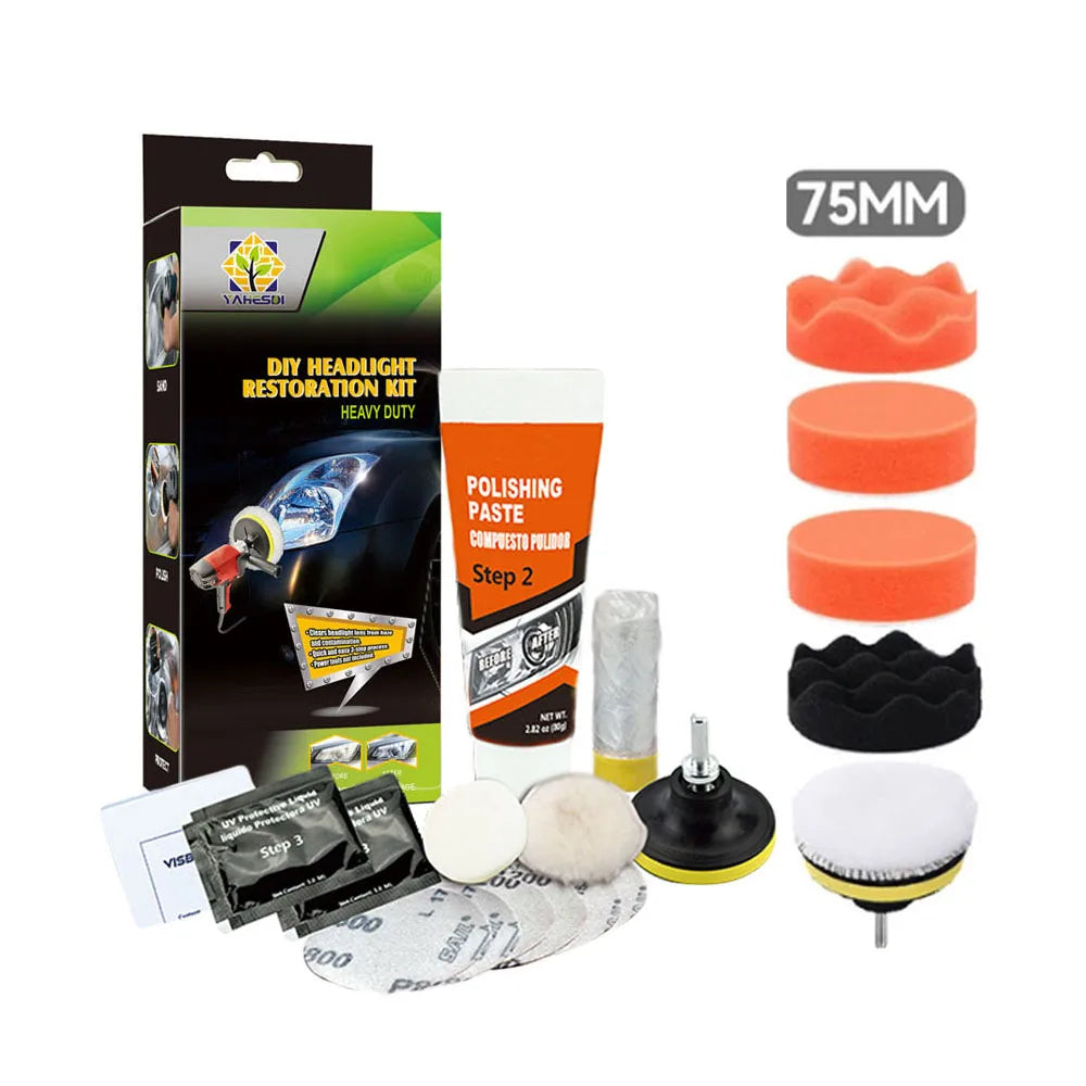 Professional Car Headlight Restoration Kit - Remove Yellowing & Scratches, Long Lasting Polish for Car/Motorcycle/ATV Lights