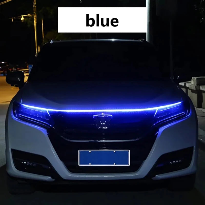 150 سم إضاءة نهارية LED ضوئية للمسح الضوئي عند تشغيل السيارة، مصابيح زخرفية لغطاء المحرك DRL، مصباح إرشادي زخرفي محيطي لغطاء محرك السيارة 12 فولت