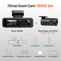 كاميرا داش 70mai t800e ثلاثية القنوات أمامية 4k + خلفية 1080p + داخلية 1080p HDR فائقة السعة GPS واي فاي 6 70mai t800e تحكم صوتي