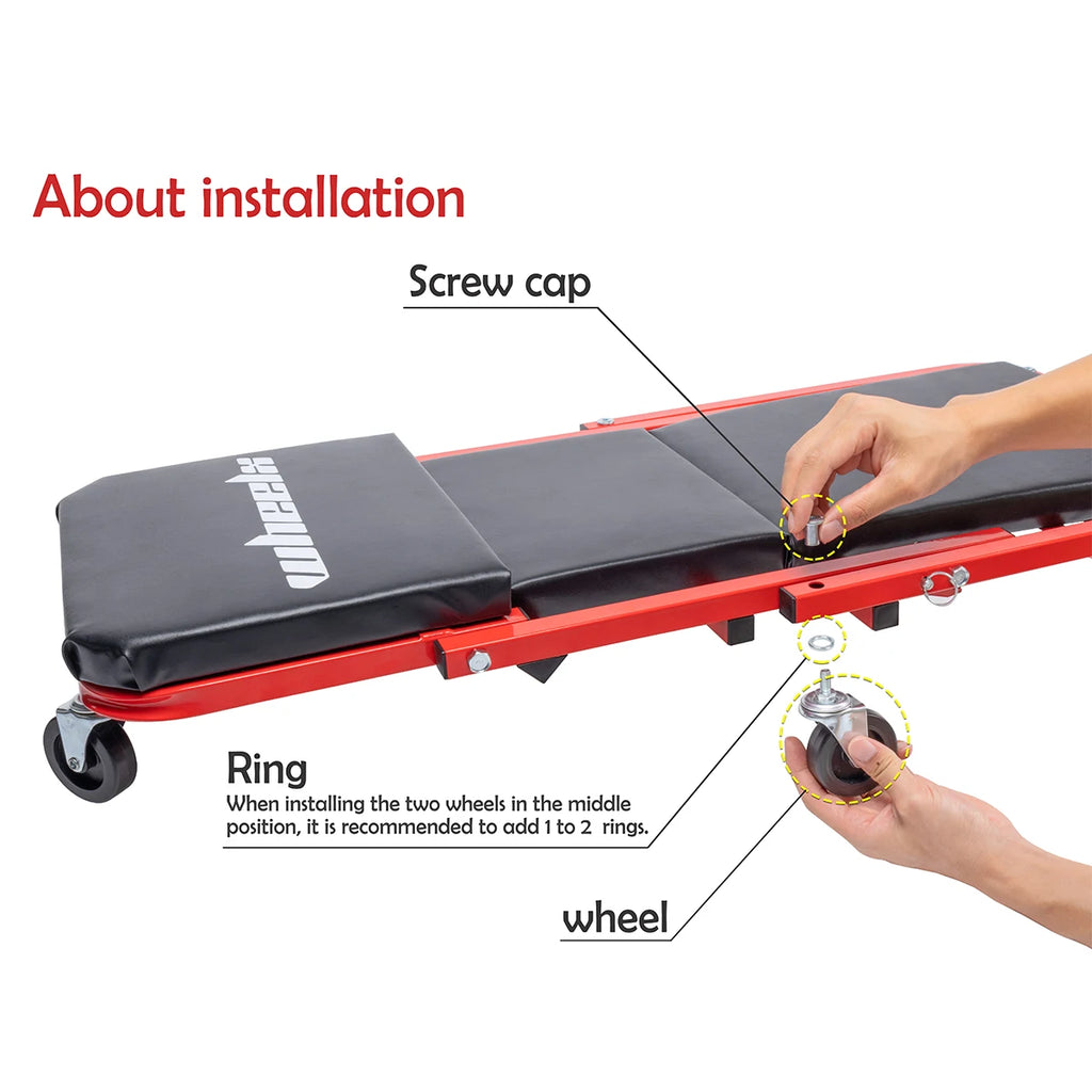 3-in-1 Rolling Mechanic Creeper Z Seat, Foldable Garage Chair Lay Down Sit Lean Back, Under Car Shop Auto Repair, Red Black