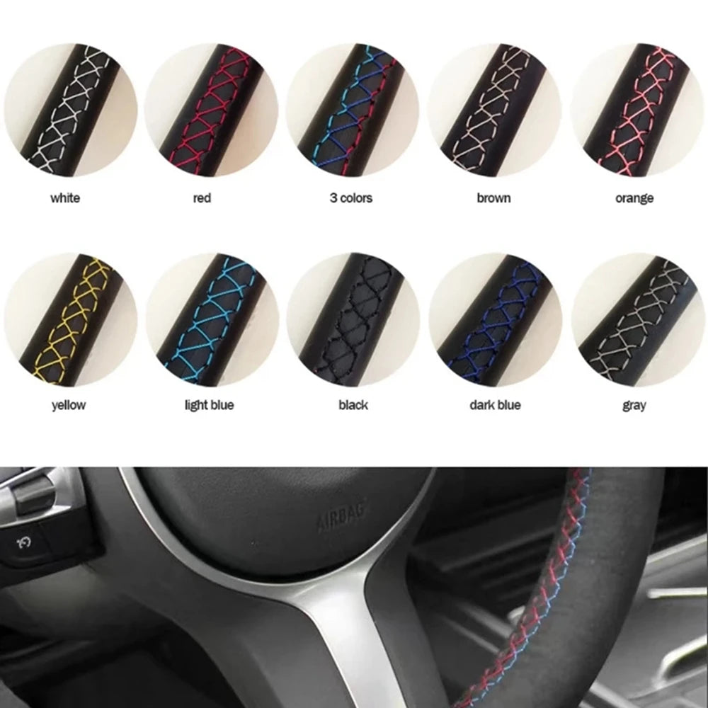 غطاء عجلة قيادة السيارة المضفرة مصنوع حسب الطلب من جلد الشمواه المقاوم للانزلاق لسيارات BMW M Sport M3 E90 E91 E92 E93 E87 E81 E82 E88 X1 E84