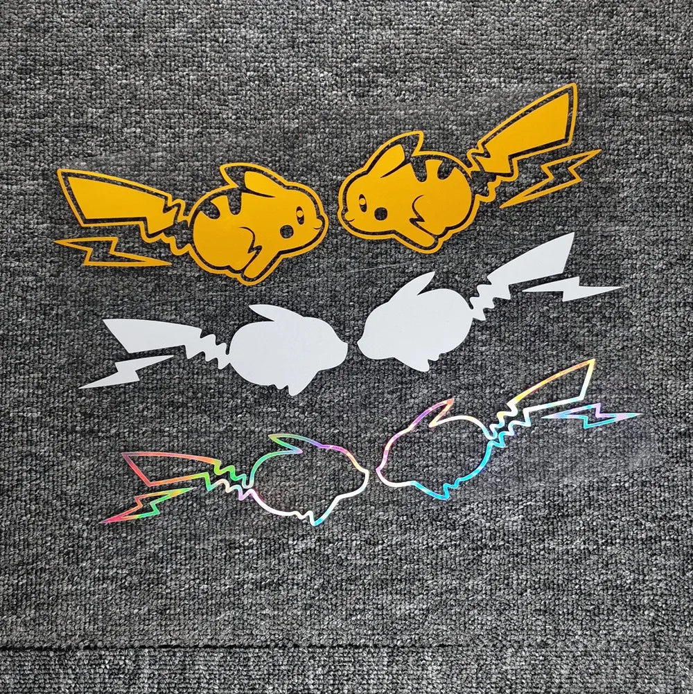 Pokemon Pikachu Anime Cute Holographic Reflective Decals Car Stickers For Window Bumper Trunk Motorcycles Laptop Computer Case