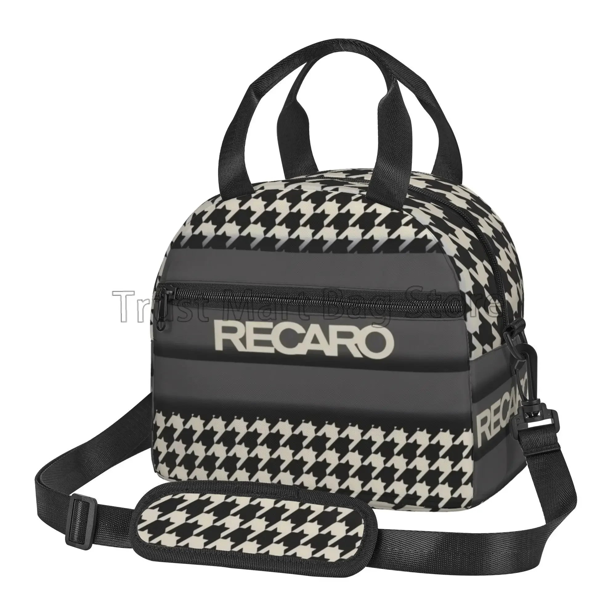 Recaros Logo Print Lunch Bag with Shoulder Strap Insulated Tote Bag for Office Food Storage Portable Thermal Cooler Bento Box
